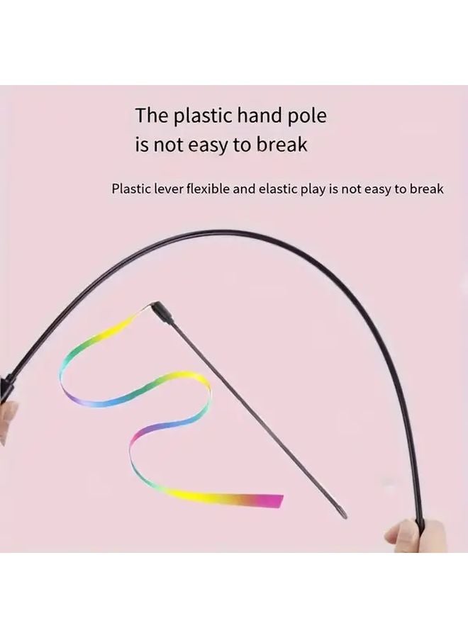 Iridescent Rainbow Ribbon Cat Teaser Wand Toy 2 Pack Interactive Kitten Play Battery Free - Image 4